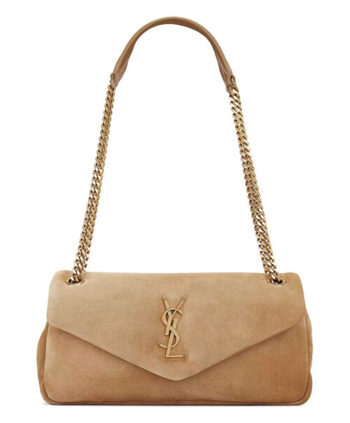 Saint Laurent Calypso Small Suede Shoulder Bag Fawn